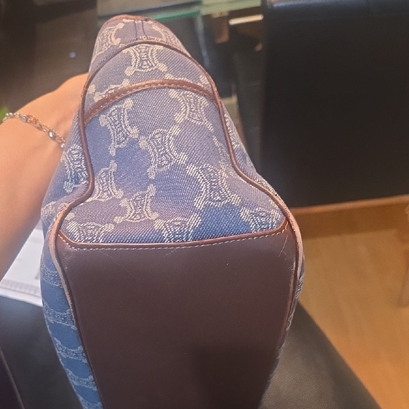 Celine Blue and Brown Satchel with Geometric Pattern AUTHENTIC - Picture 5 of 16